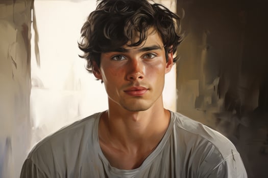 Pensive young man with curly hair photo
