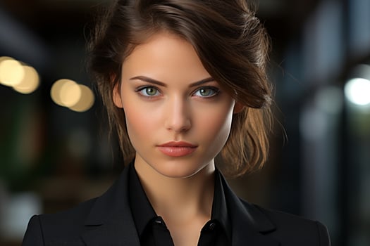 Confident young woman in black coat photo
