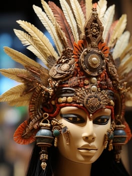 Ornate Ceremonial Headpiece with Feathers and Beads photo