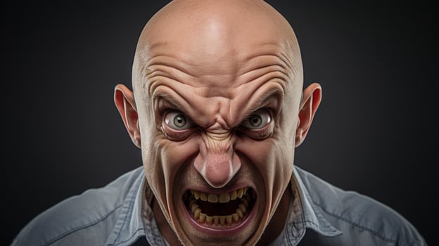 Angry and frightening bald man with intense expression photo