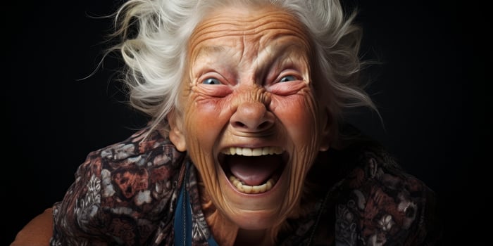 Joyful senior woman with expressive face photo