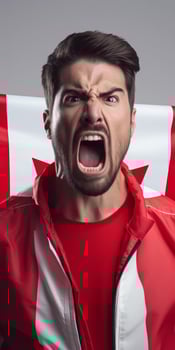 Angry young man shouting with clenched fists photo