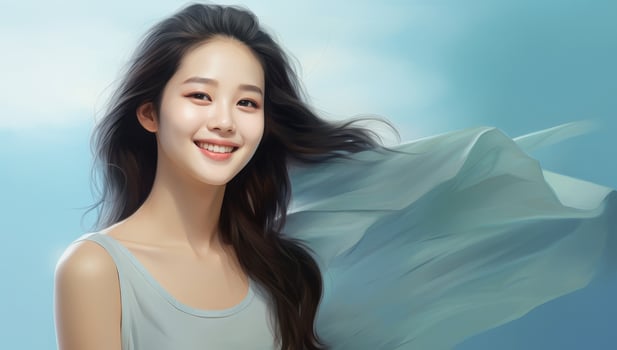 beautiful young asian woman with long flowing hair photo