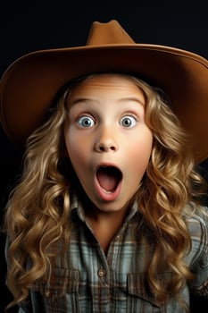 Surprised young woman in cowboy hat photo
