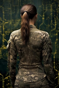 Soldier in camouflage uniform with ponytail photo