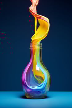 Colorful glass vase with flowing liquid photo