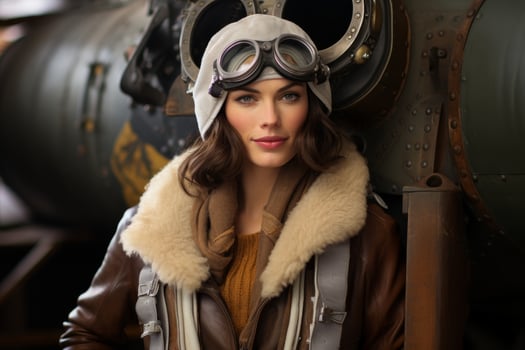 Vintage aviator woman in fur coat photo