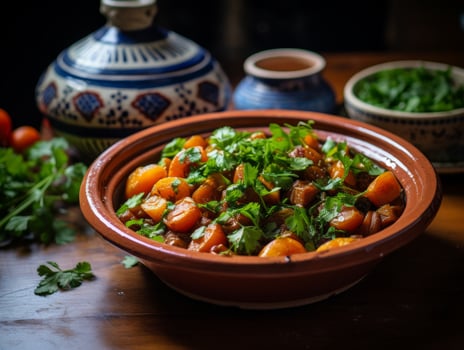 Hearty vegetable stew in a traditional ceramic bowl photo