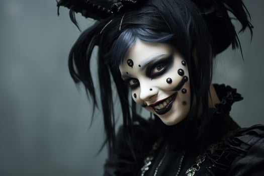 gothic style female portrait with dark makeup and piercings photo