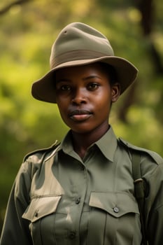 Portrait of a serious looking park ranger in uniform photo