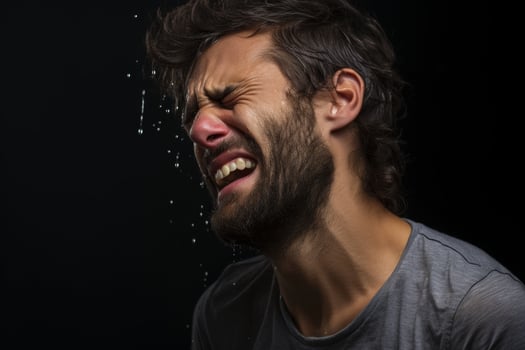 Intense facial expression of a bearded man photo