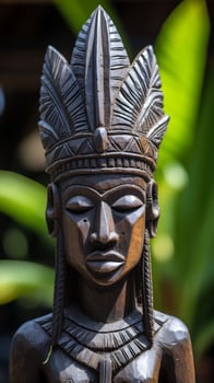 Detailed wooden tribal mask with intricate carvings photo