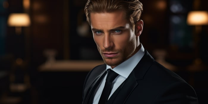 Serious businessman in dark suit and tie photo