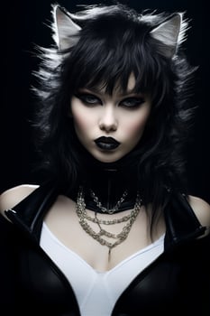 Mysterious gothic woman with dark makeup and cat like features photo