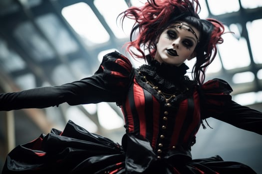 gothic fashion model with red hair and dark makeup photo