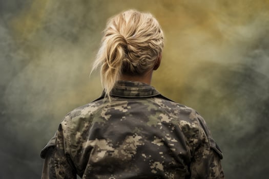 military personnel with camouflage uniform and blonde hairstyle photo