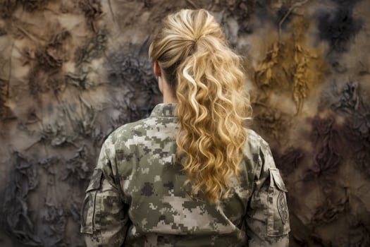 Soldier with long curly blonde hair photo