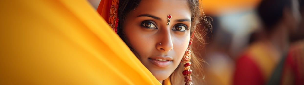 Close up portrait of a woman with traditional indian jewelry and clothing photo