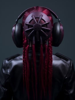 futuristic cyberpunk hairstyle with headphones photo