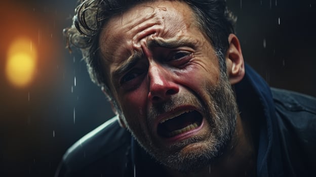 Intense emotional expression of a bearded man photo