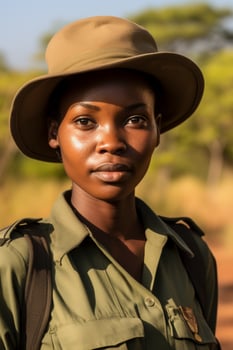 Portrait of a young african ranger in safari uniform photo