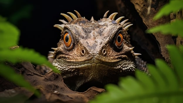 Curious horned lizard in the forest photo