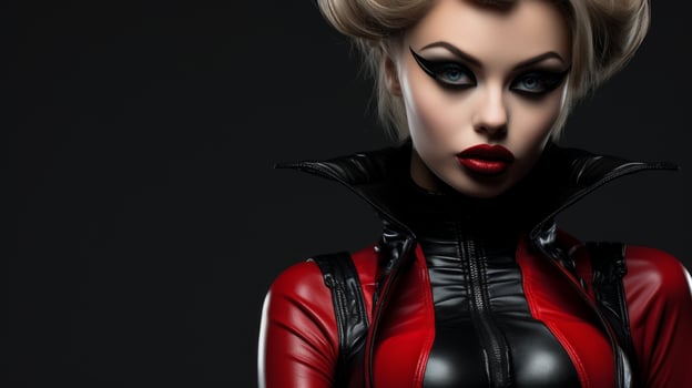 Dramatic portrait of a woman in a black and red outfit photo