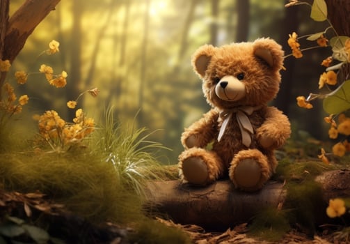 Cute teddy bear in the forest photo