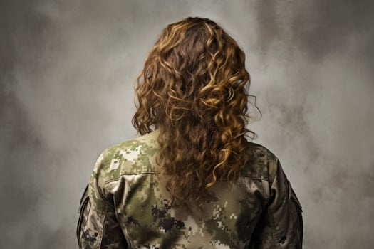 Curly haired person in military uniform photo