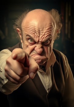 Angry old man with wrinkled face and intense expression photo