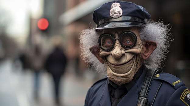 Funny police officer costume with exaggerated features photo