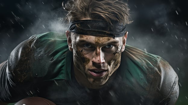 Intense football player in action photo