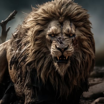 Fierce male lion with majestic mane photo