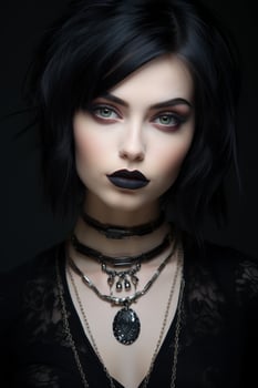 dark gothic woman with dramatic makeup and jewelry photo