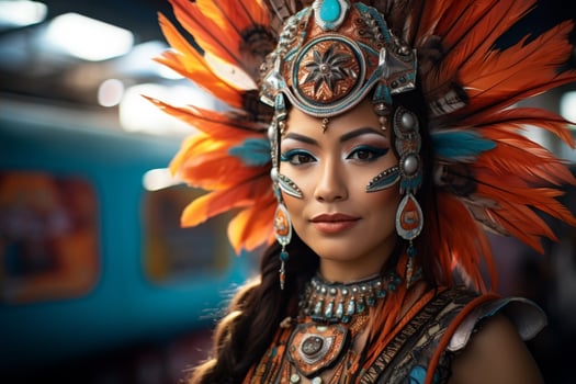 Vibrant Native American Headdress Portrait photo