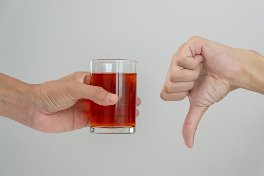 man refuses say no and avoid to drink an alcohol whiskey, stopping hand sign male, alcoholism treatment, alcohol addiction, quit booze, Stop Drinking Alcohol. Refuse Glass liquor, unhealthy, reject photo