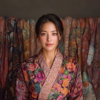 Beautiful woman in floral kimono robe photo