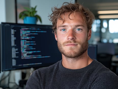 Portrait of a young male software developer in his office photo
