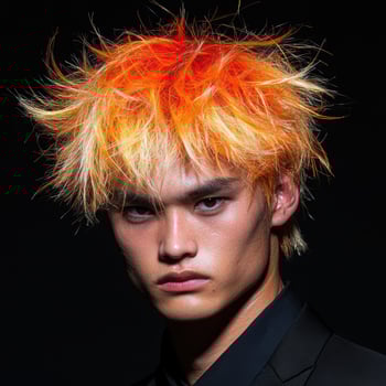 Stylish man with vibrant orange and yellow hair photo