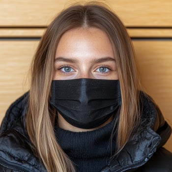 Woman wearing a black face mask photo
