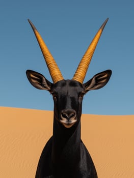 Close up portrait of a scimitar horned oryx in the desert photo