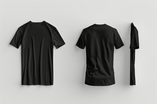 Black T Shirt Mockup Shows Front Back And Side Views photo
