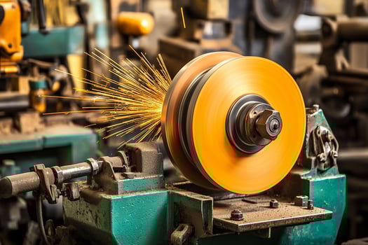 A machine grinding metal with sparks flying photo