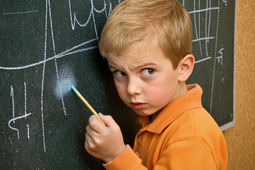 A young boy is writing on a blackboard photo