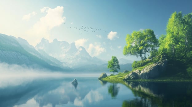 A beautiful landscape with trees and mountains photo