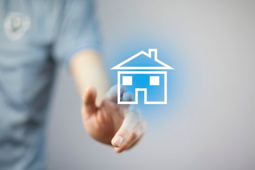 man hand house in screen photo