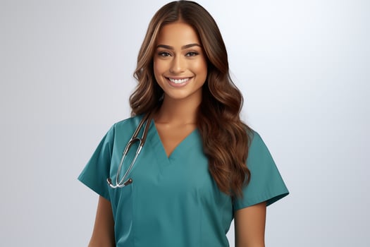 A beautiful young woman in a scrub suit photo