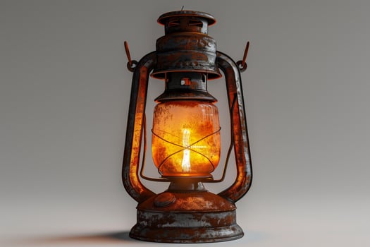 An old rusty lantern with a light on it photo