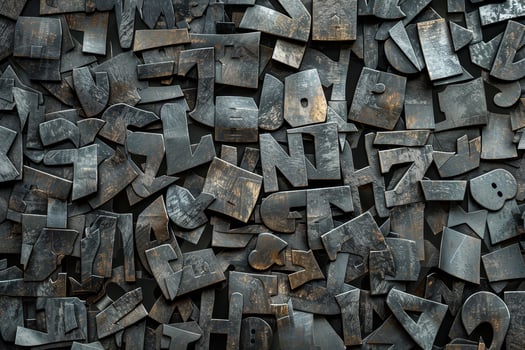 A pile of metal letters and numbers photo