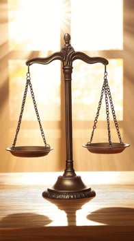 Balanced Empty Scale on a Table with Sunlight Shining Through the Window Symbolizing Fairness and Harmony photo